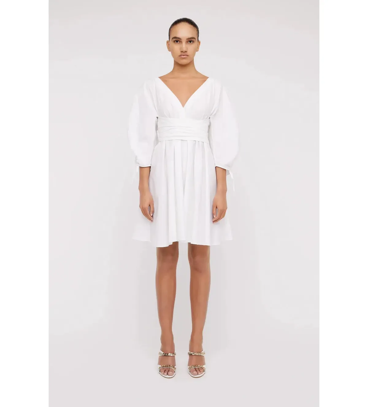 NEW Scanlan Theodore Parachute Sleeve Wrap Mini Dress in White Size XS / AU 6 for rent on The Volte - main image