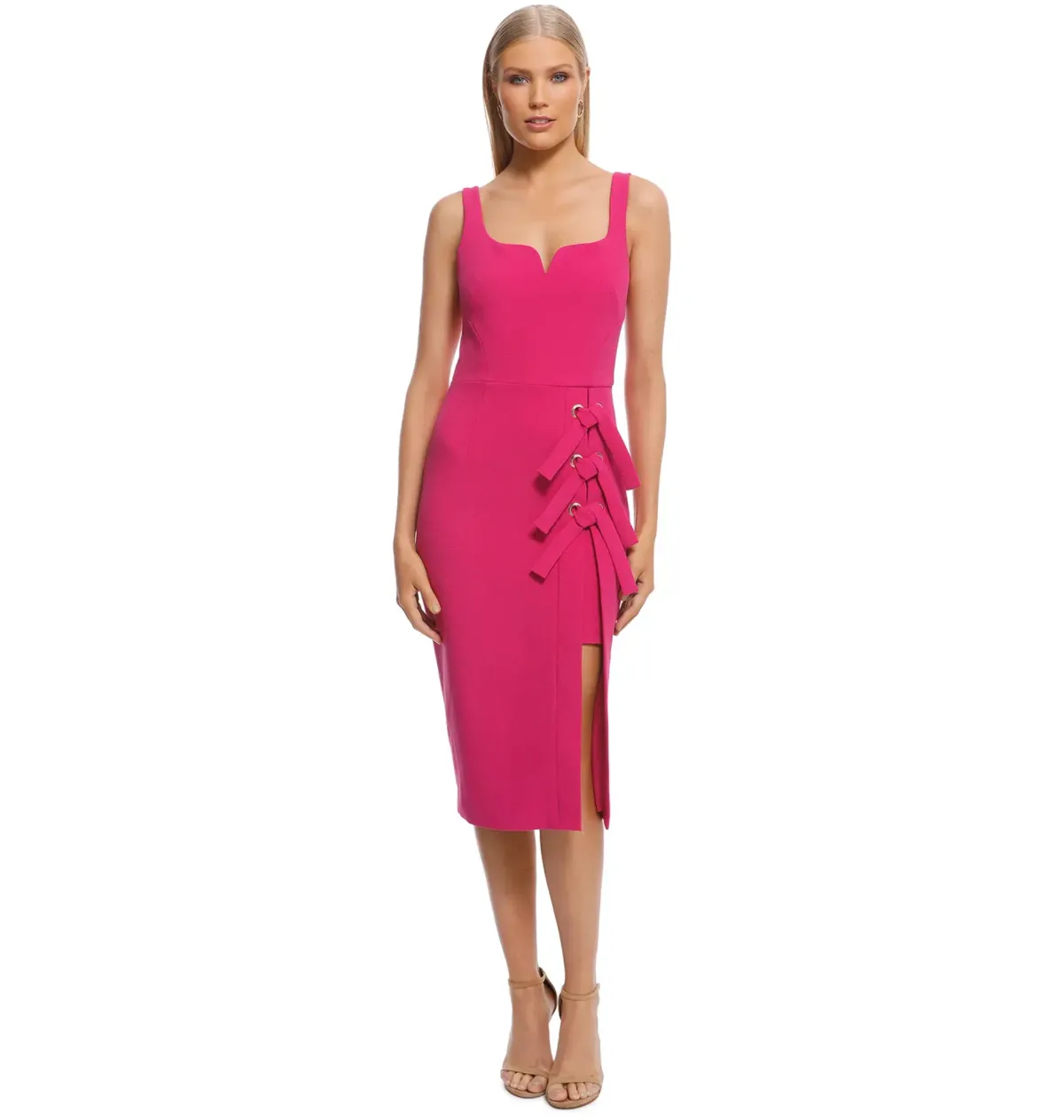 NEW Rebecca Vallance Delilah Fuchsia Pink Midi Bow Dress Size 6 - Image 2