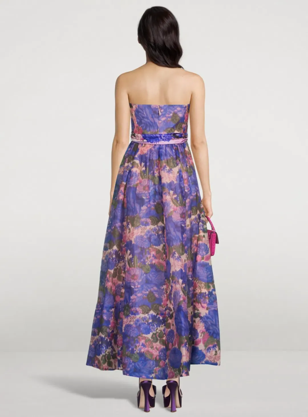 Zimmermann High Tide Strapless Maxi Dress Purple Ikat Floral Size 1 / AU 10 for rent on The Volte - main image