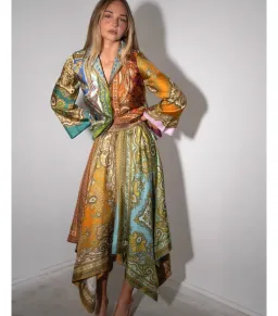 Alemais Clemenza Spliced Silk Shirt and Scarf Skirt Set Multi Size 8 for rent on The Volte - image 4