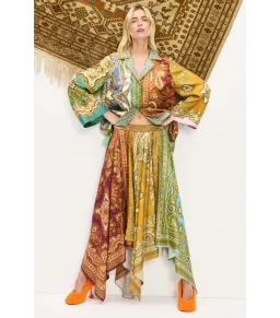 Alemais Clemenza Spliced Silk Shirt and Scarf Skirt Set Multi Size 8 for rent on The Volte - image 1