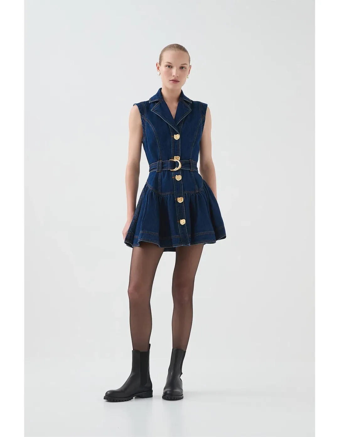 Aje Elena Belted Denim Mini Dress in Dark Classic Wash Size 10/M for rent on The Volte - main image