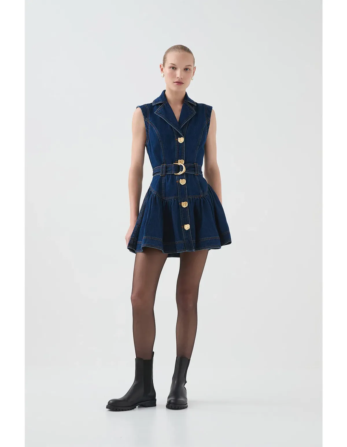 Aje Elena Belted Denim Mini Dress in Dark Classic Wash Size 10/M - Image 1