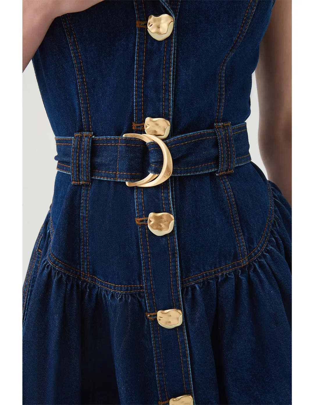 Aje Elena Belted Denim Mini Dress in Dark Classic Wash Size 10/M for rent on The Volte - main image
