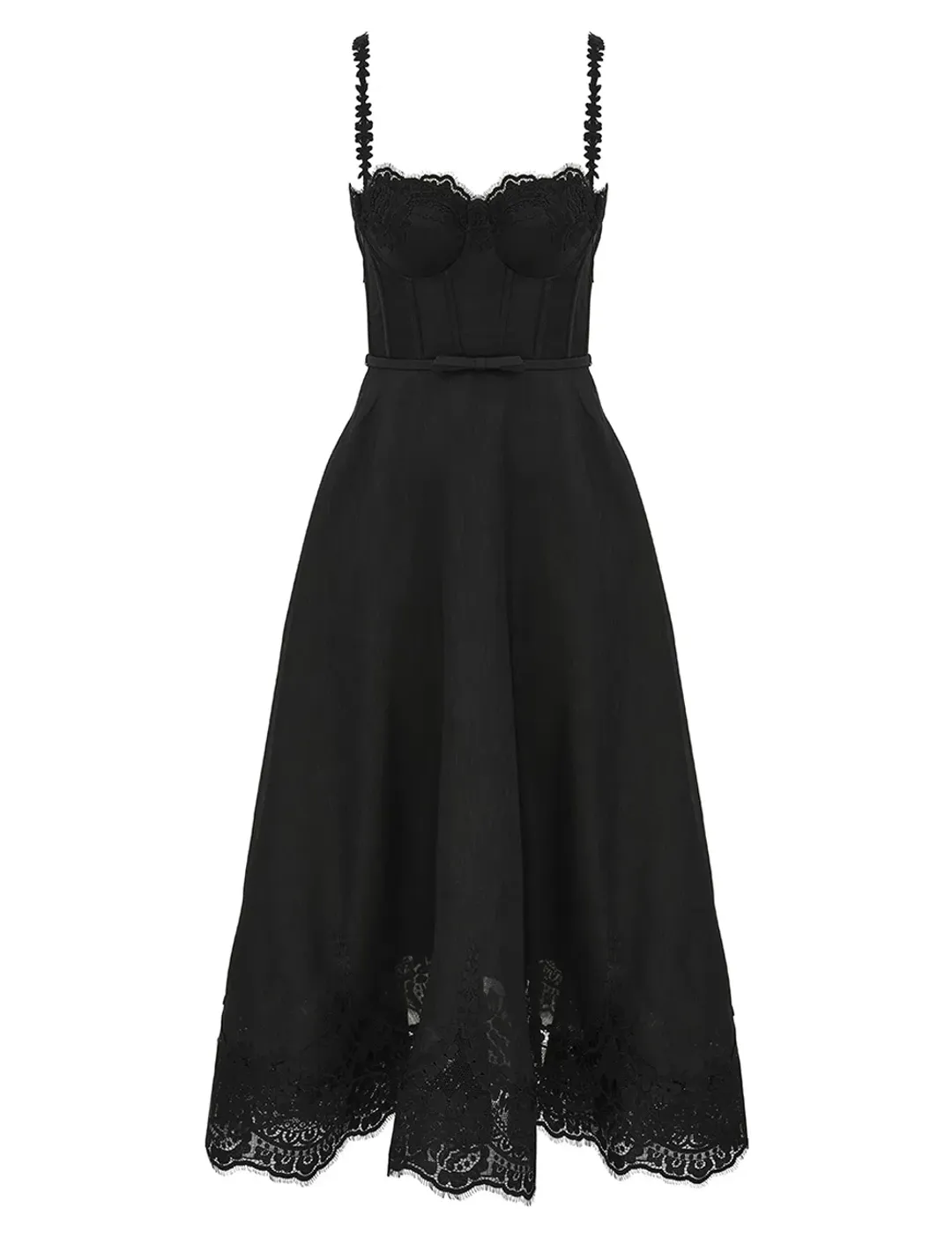 Zimmermann Hypnotic Lace Trim Midi Gown in Black Size 2 / AU 12 for rent on The Volte - main image