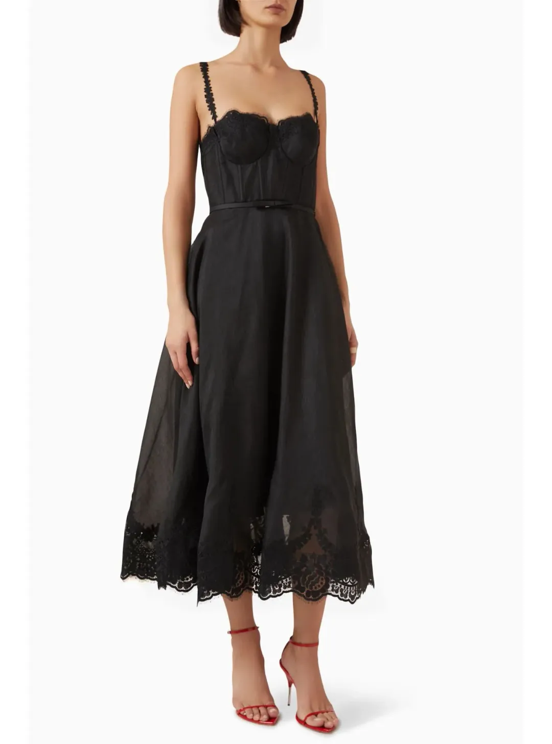 Zimmermann Hypnotic Lace Trim Midi Gown in Black Size 2 / AU 12 for rent on The Volte - main image