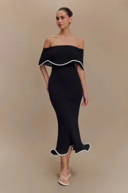 MESHKI Molly Off Shoulder Knit Midi Dress Black Size S / Size AU 8 for rent on The Volte - image 2