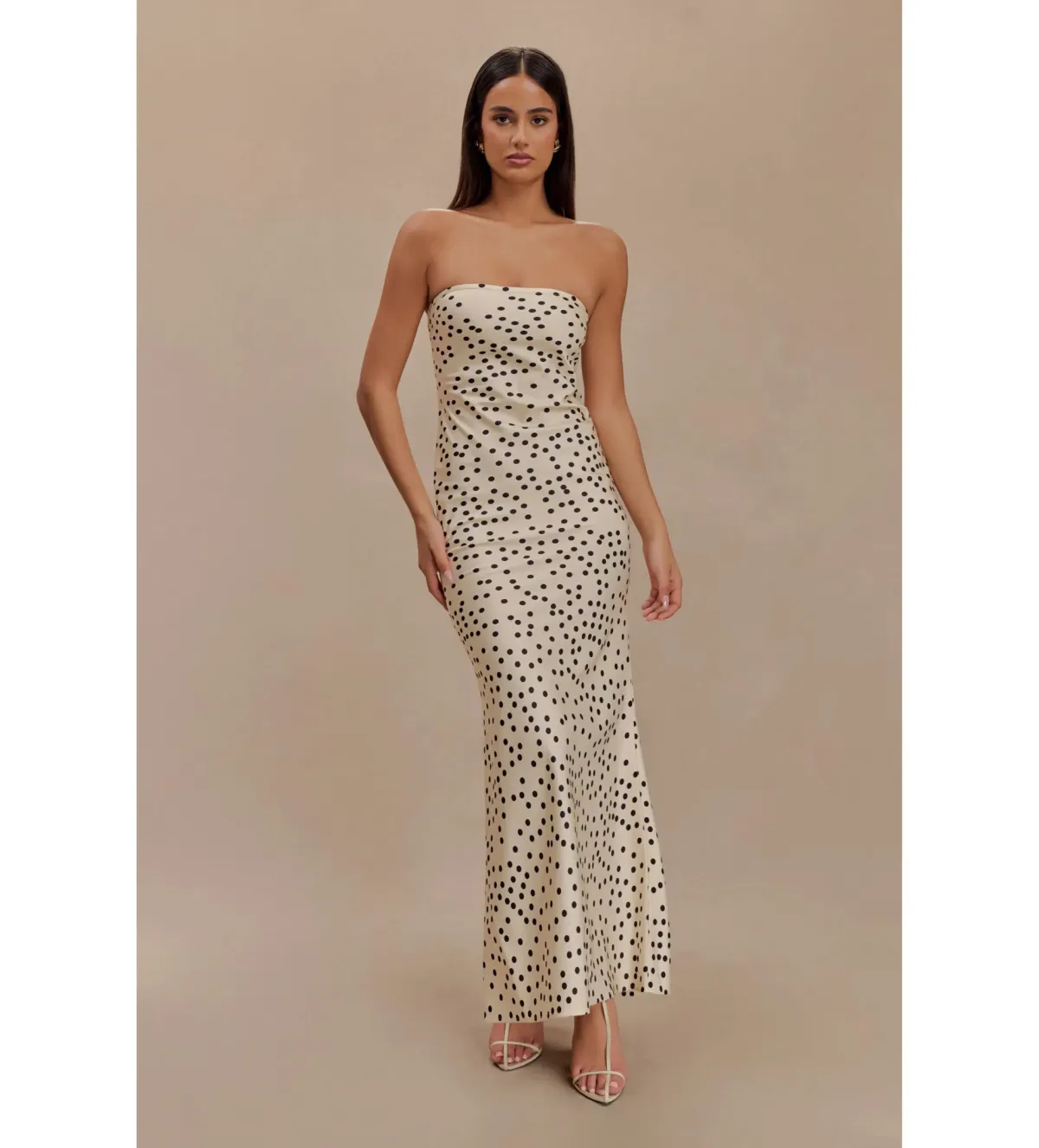 MESHKI Claudette Strapless Satin Maxi Dress Polka Dot Print Size S AU 8 - Image 1