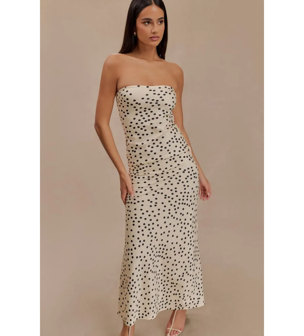MESHKI Claudette Strapless Satin Maxi Dress Polka Dot Print Size S AU 8 - Image 4