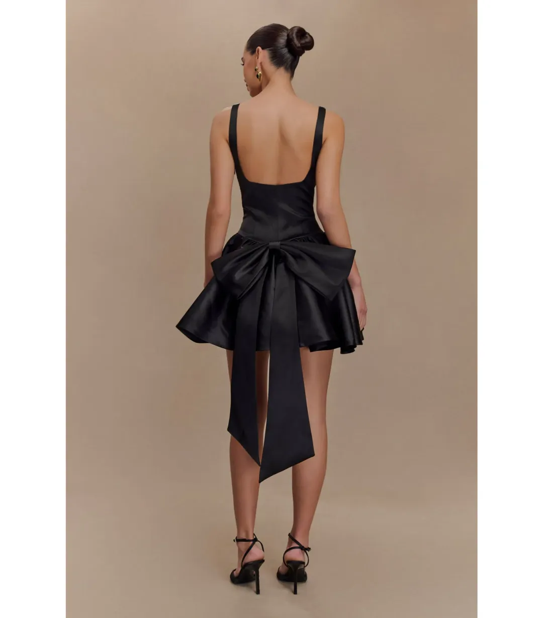 Meshki Felicia Satin Mini Dress With Bow in Black Size 8/S for rent on The Volte - main image