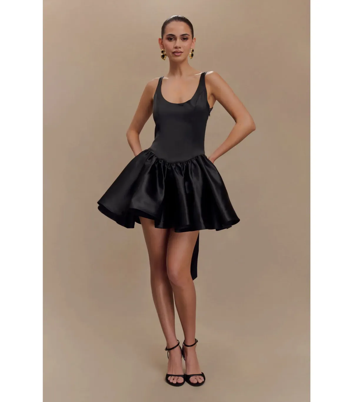 Meshki Felicia Satin Mini Dress With Bow in Black Size 8/S for rent on The Volte - main image
