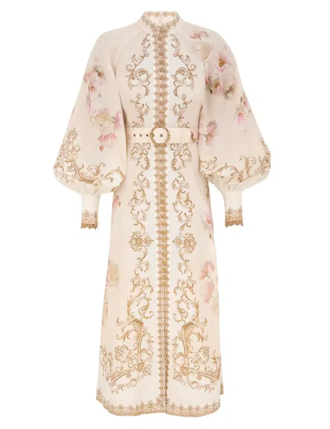 Zimmermann Hypnotic Buttoned Midi Dress Cream Peony Size 2 / Size AU 12 for rent on The Volte - main image