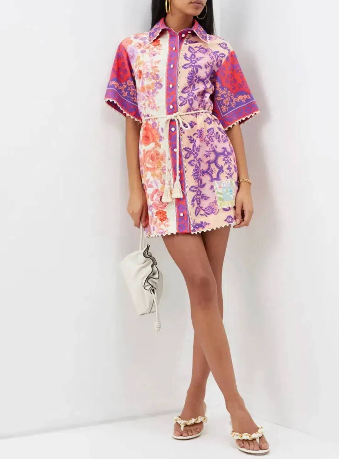 Zimmermann Raie Trimmed Shirt Dress Multi Size 14 for rent on The Volte - main image
