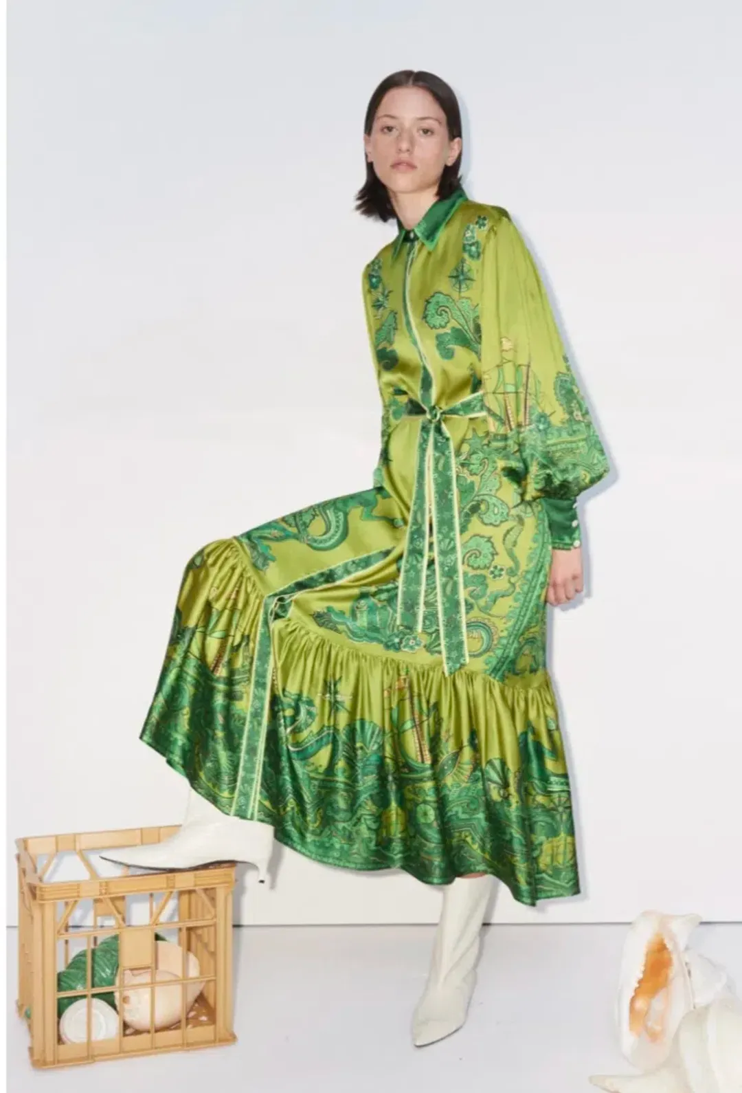 Alemais Solaris Shirtdress Olive Size 12 for rent on The Volte - main image