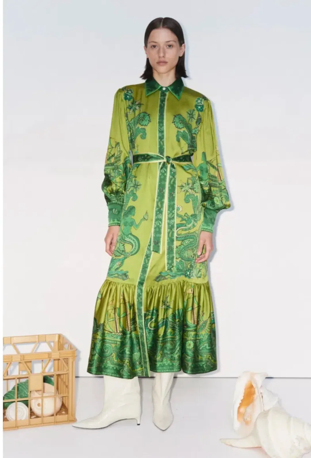 Alemais Solaris Shirtdress Olive Size 12 for rent on The Volte - main image