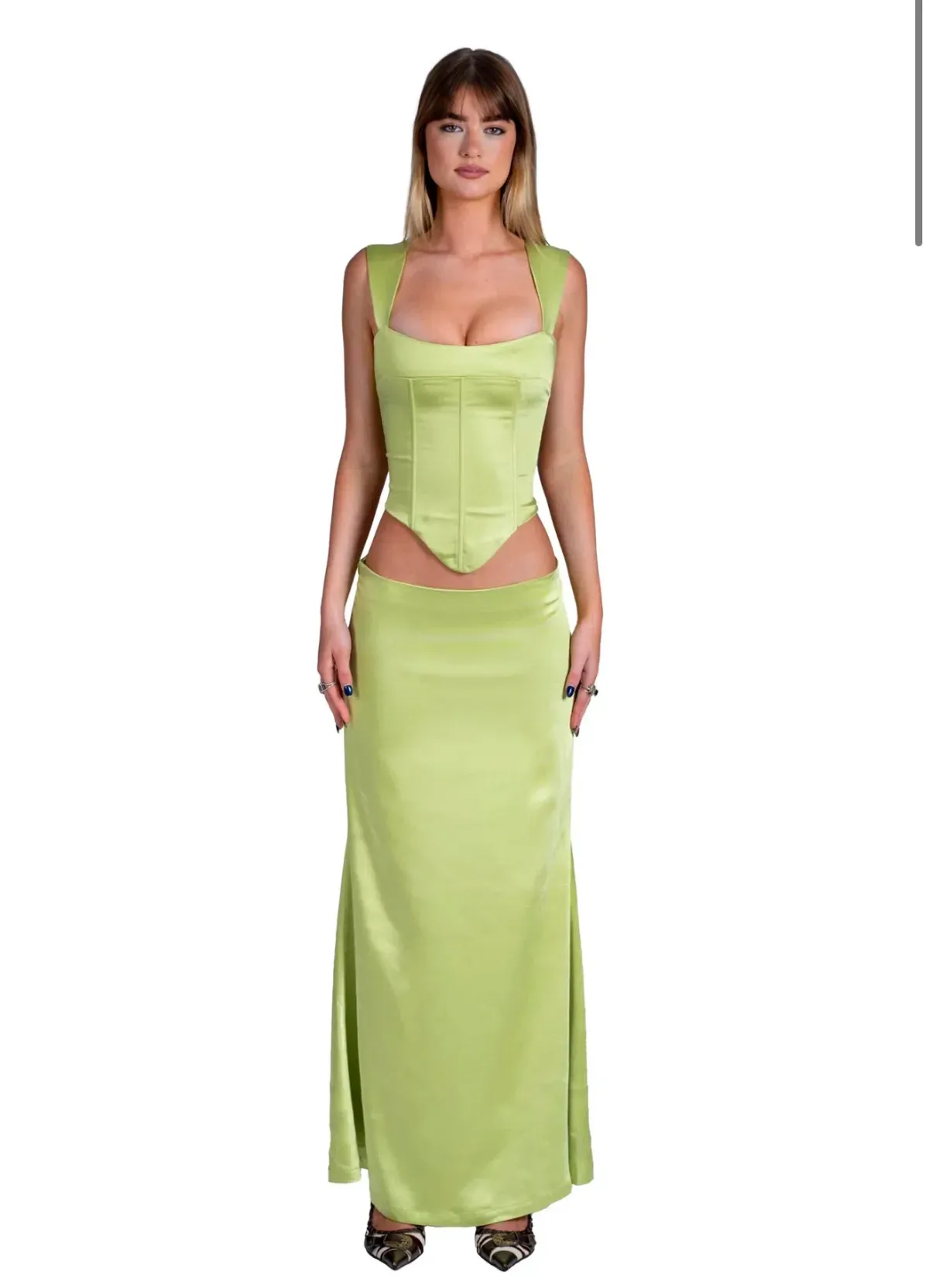 I Am Delilah Valerie Corset Size XS/AU 6 and Maxi Skirt Size S/AU 8 in Kiwi - Image 1