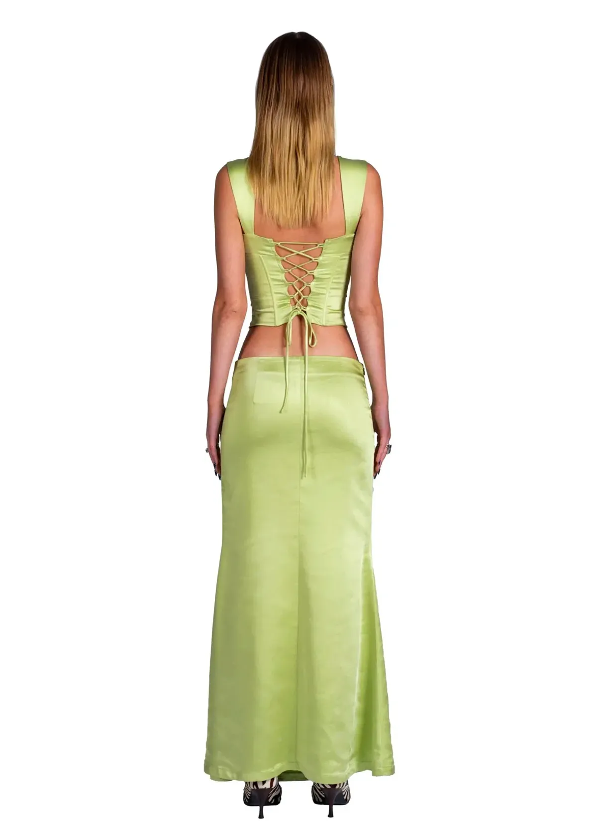 I Am Delilah Valerie Corset Size XS/AU 6 and Maxi Skirt Size S/AU 8 in Kiwi - Image 2