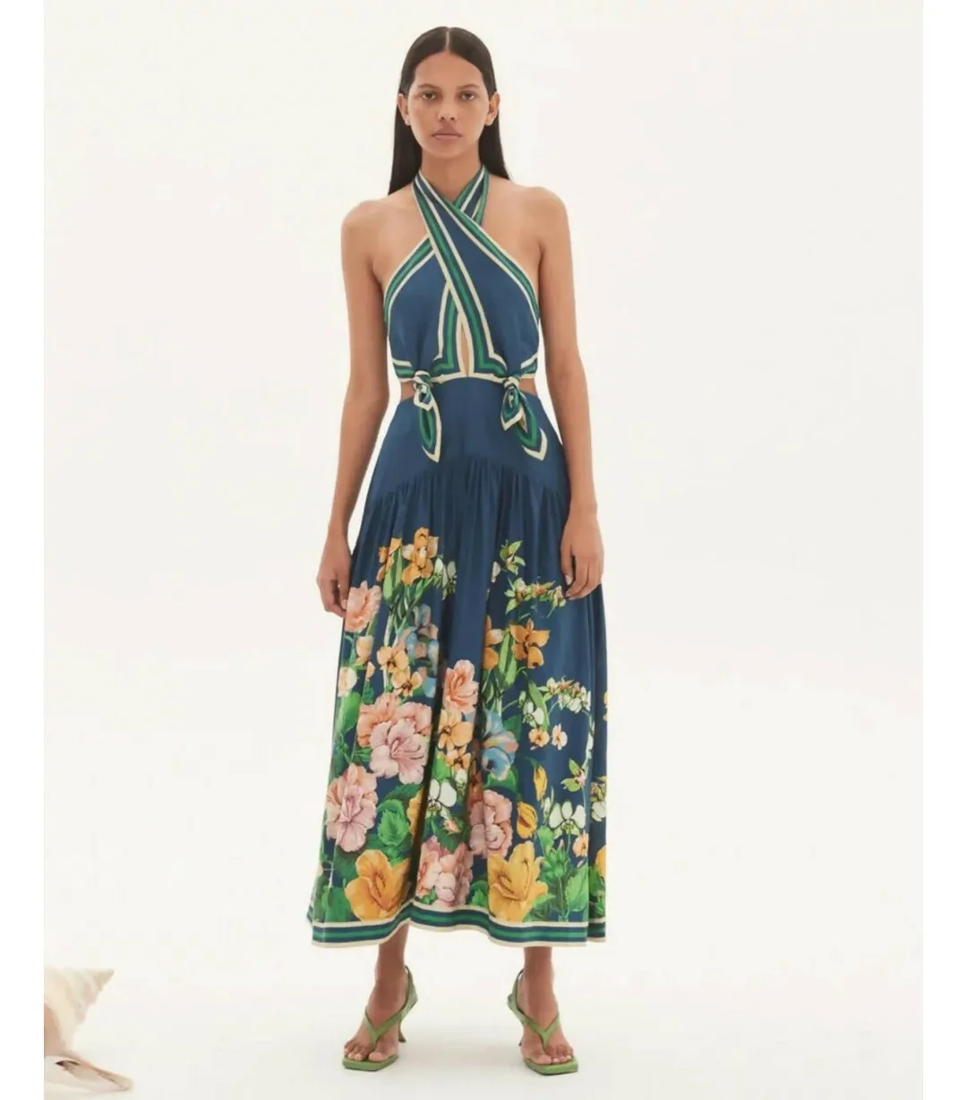 Alemais Lyla Halter Midi Dress Blue Size AU 12 for rent on The Volte - main image