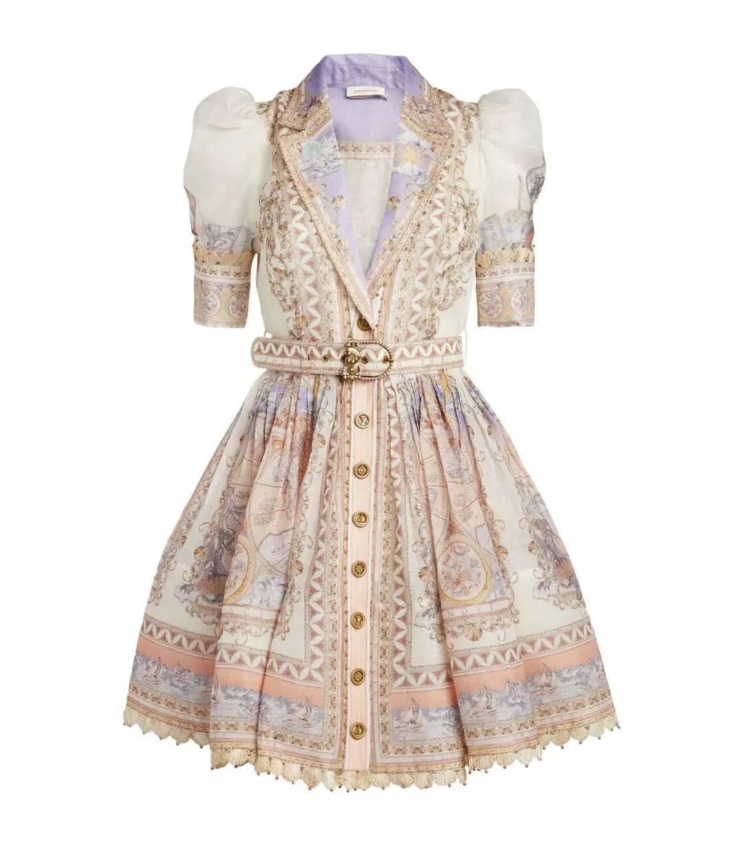 Zimmermann High Tide Mini Shirt Dress Odyssey Print Size 2 / AU 12 for rent on The Volte - main image