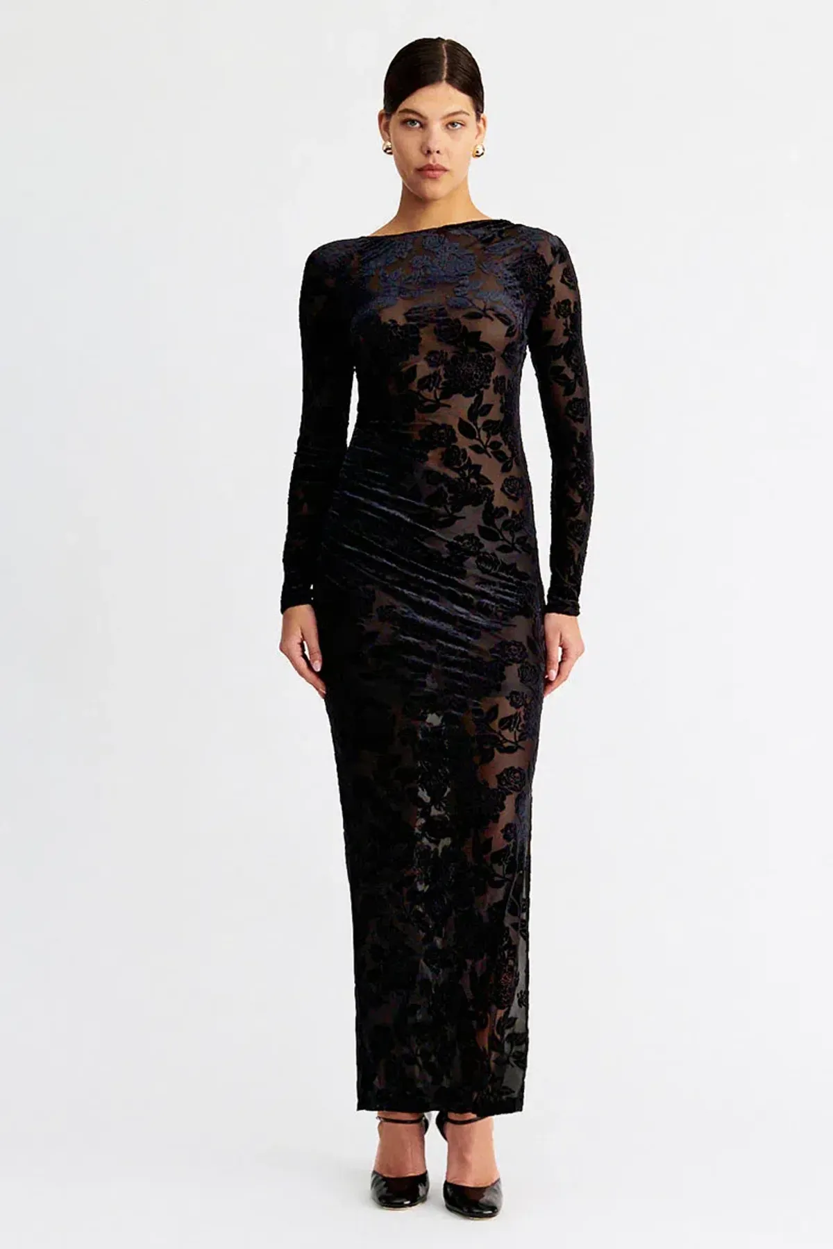 Suboo Helena Long Sleeve Ruched Maxi Black Size 8 for rent on The Volte - main image
