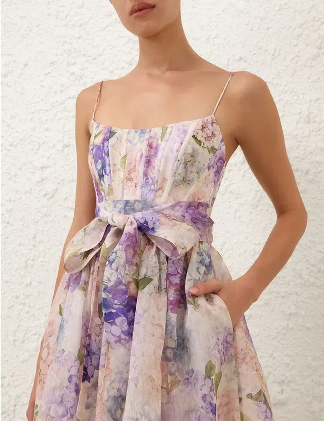 Zimmermann Dawning Corset Midi Dress Multi Hydrangea Size 3 / AU 14 for rent on The Volte - main image