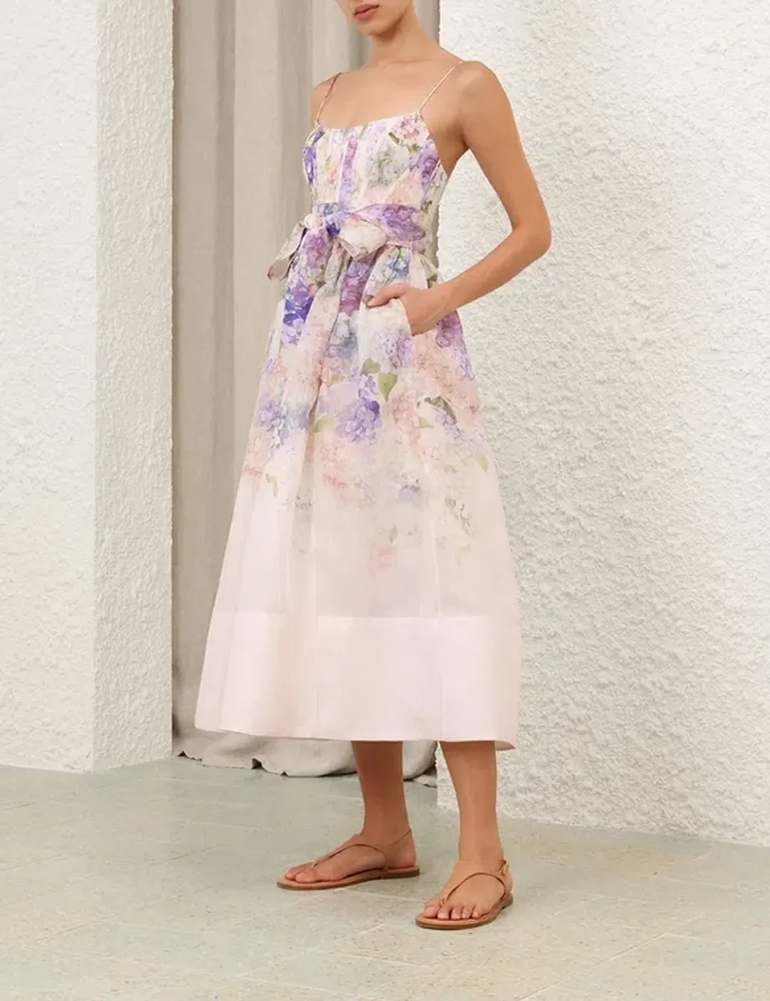 Zimmermann Dawning Corset Midi Dress Multi Hydrangea Size 3 / AU 14 for rent on The Volte - main image