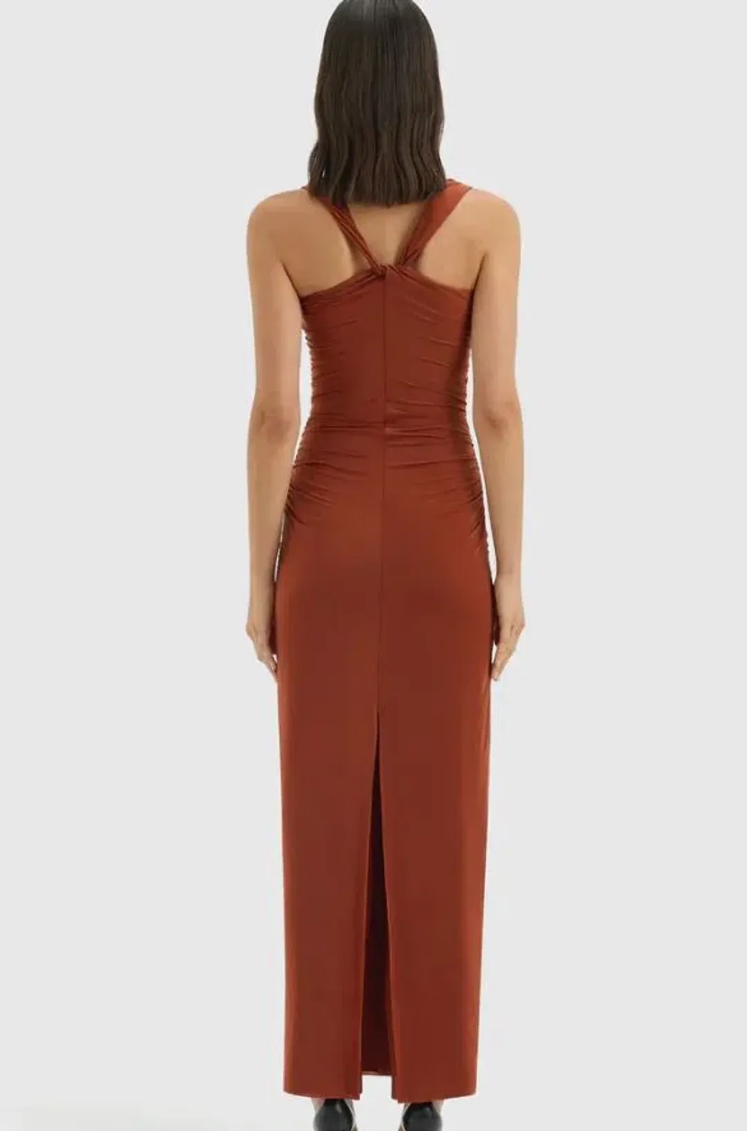 Sir the Label Rosseli The Rosseli Gathered Midi Dress in Rust Size 2/10 for rent on The Volte - main image