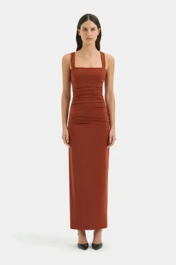 Sir the Label Rosseli The Rosseli Gathered Midi Dress in Rust Size 2/10 for rent on The Volte - image 2
