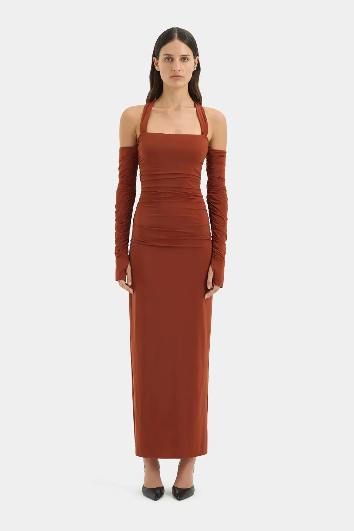 Sir the Label Rosseli The Rosseli Gathered Midi Dress in Rust Size 2/10 - Image 1