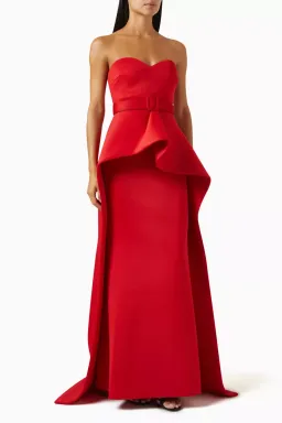 Badgley Mischka Strapless Elongated Peplum Gown in Scuba Red Size US 8 / AU 12 for rent on The Volte - image 1