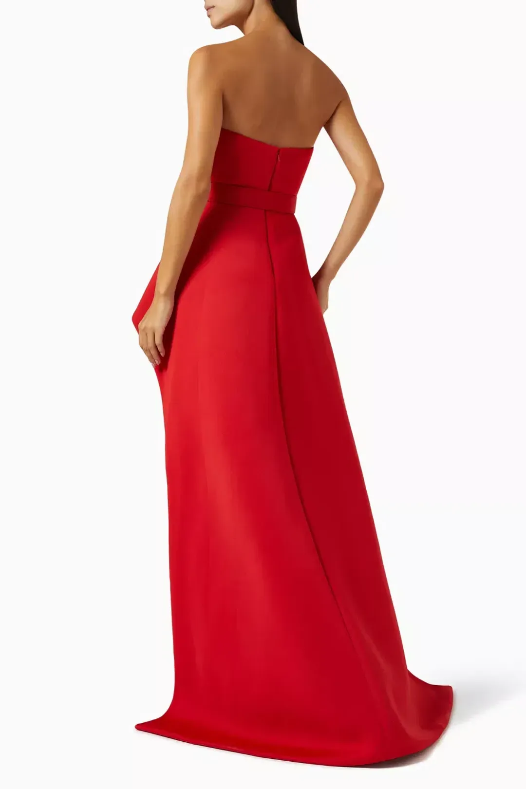Badgley Mischka Strapless Elongated Peplum Gown in Scuba Red Size US 8 / AU 12 for rent on The Volte - main image
