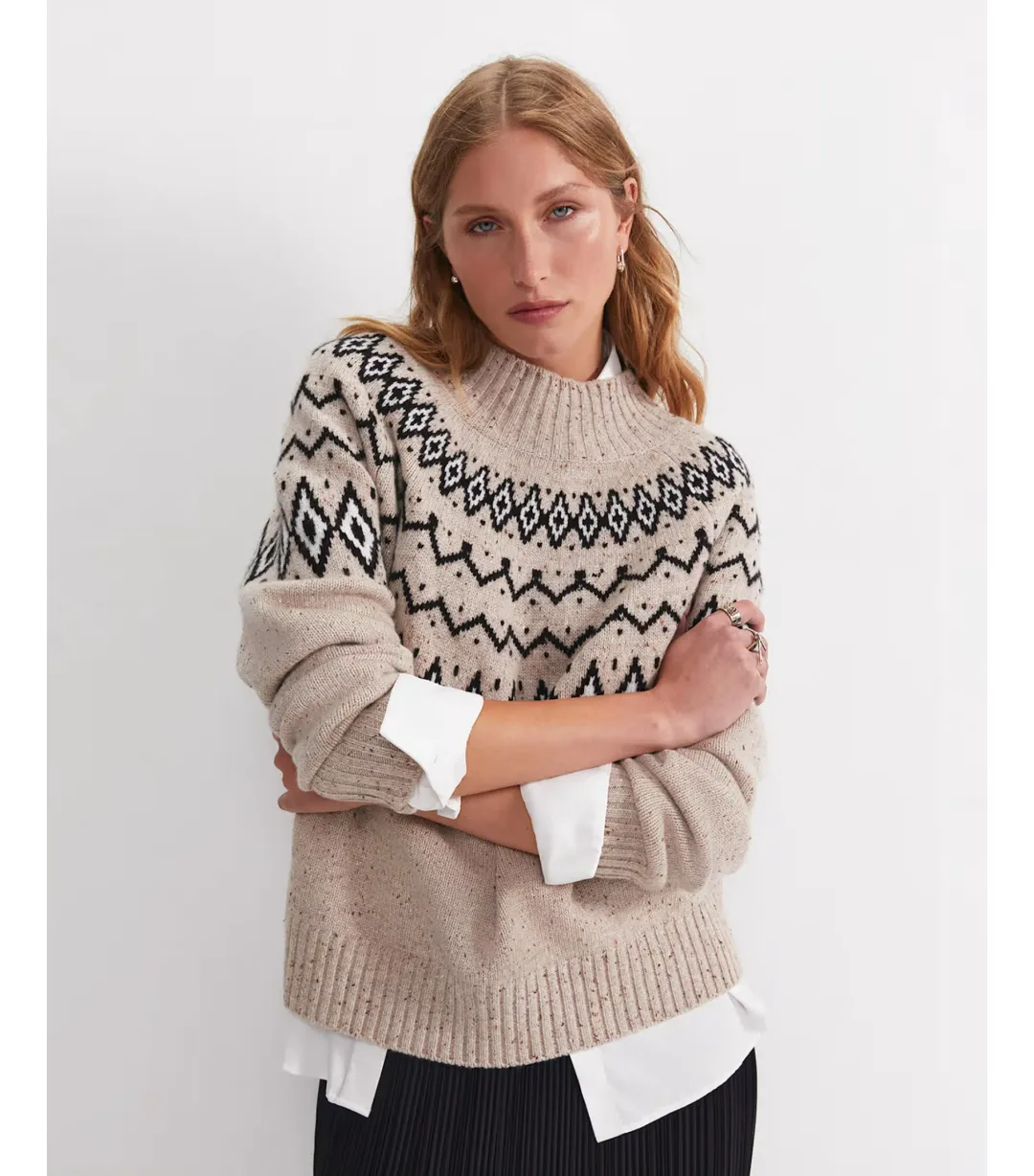 Sportscraft Sunflower Fair Isle Wool Sweater Oatmeal Size for rent on The Volte - main image