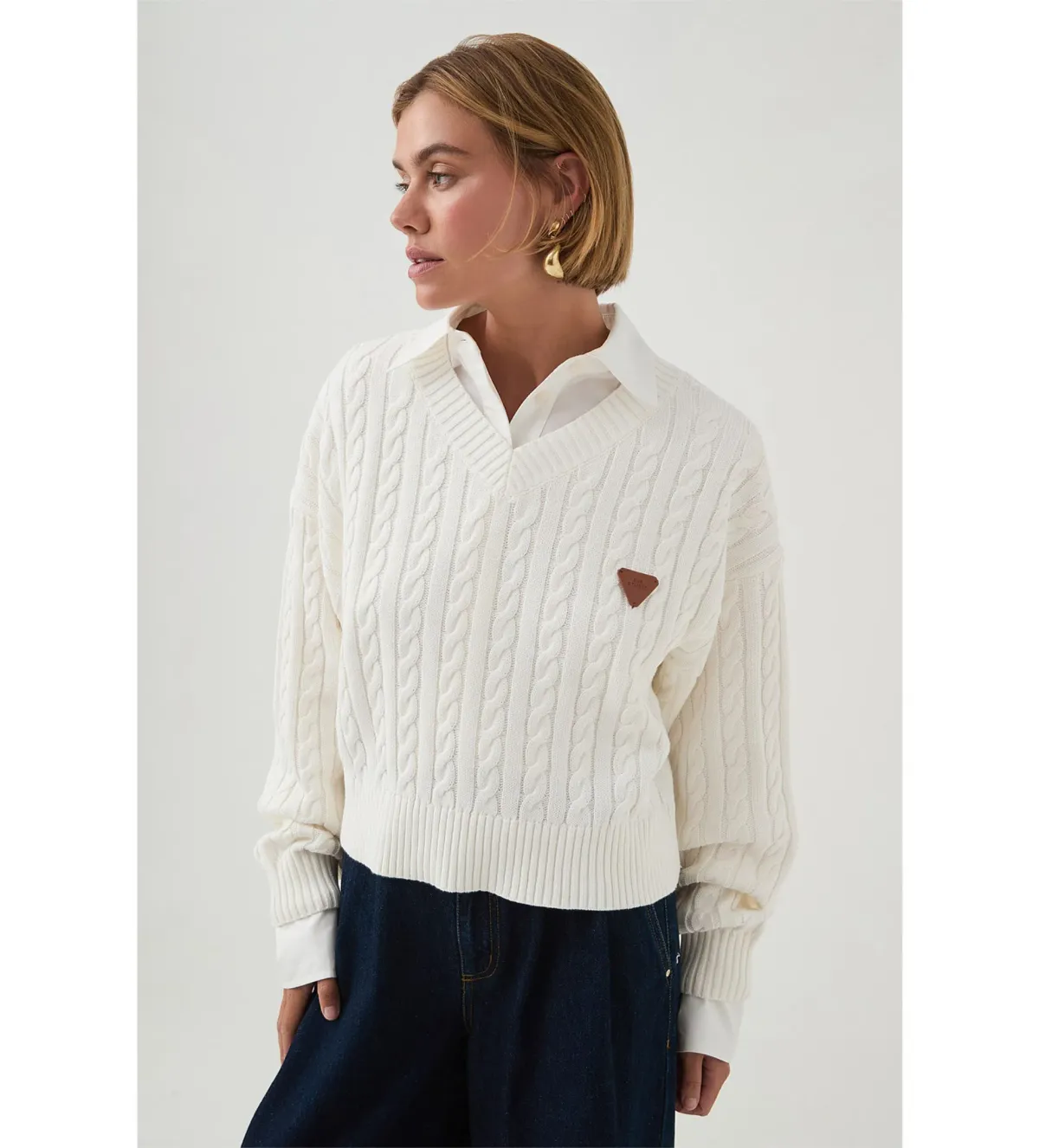 Aje Naia Cropped Cable Knit in Ivory Size - Image 4