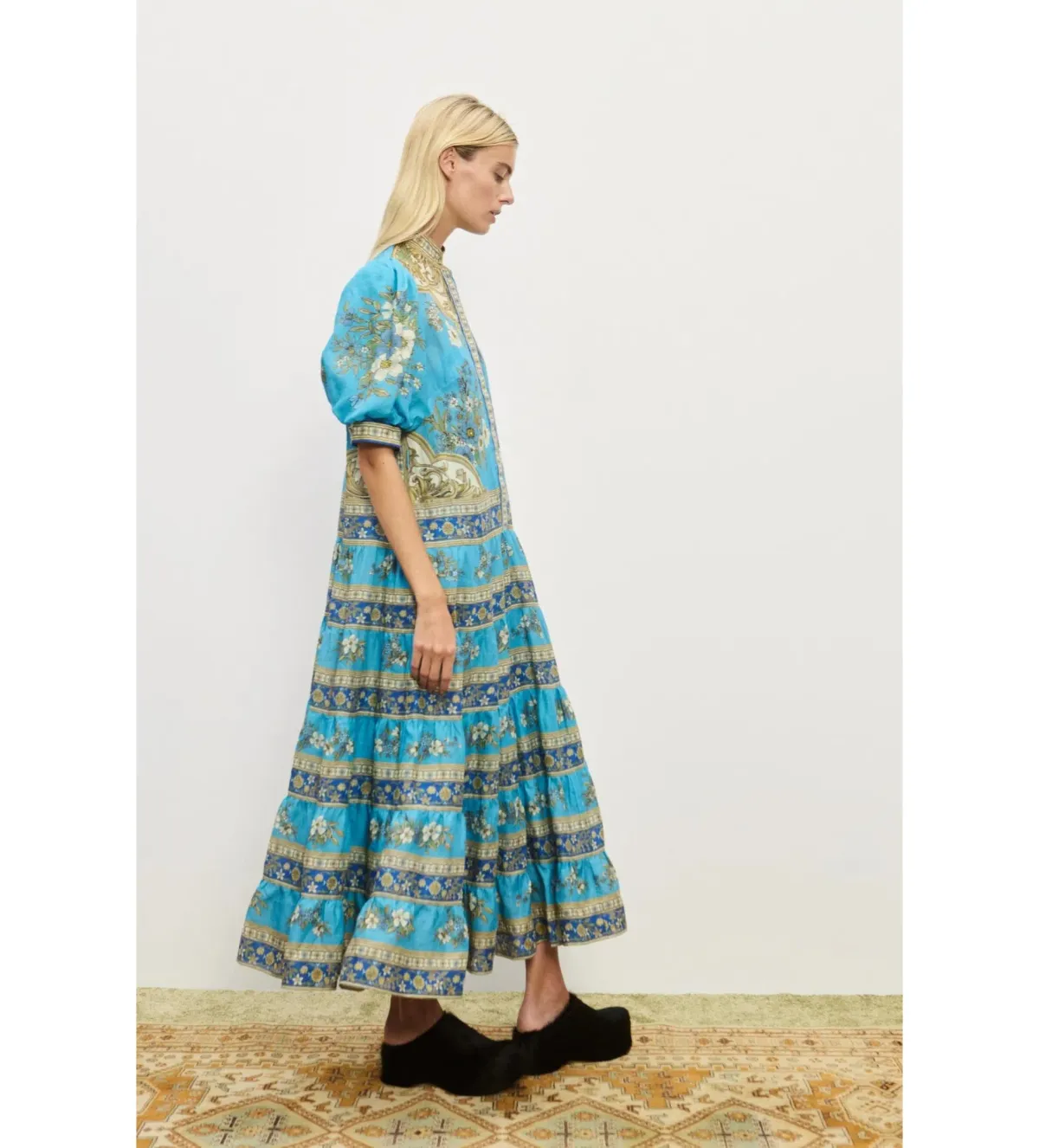 Alemais Cassie Tiered Midi Dress Blue Floral Size AU 8 - Image 2