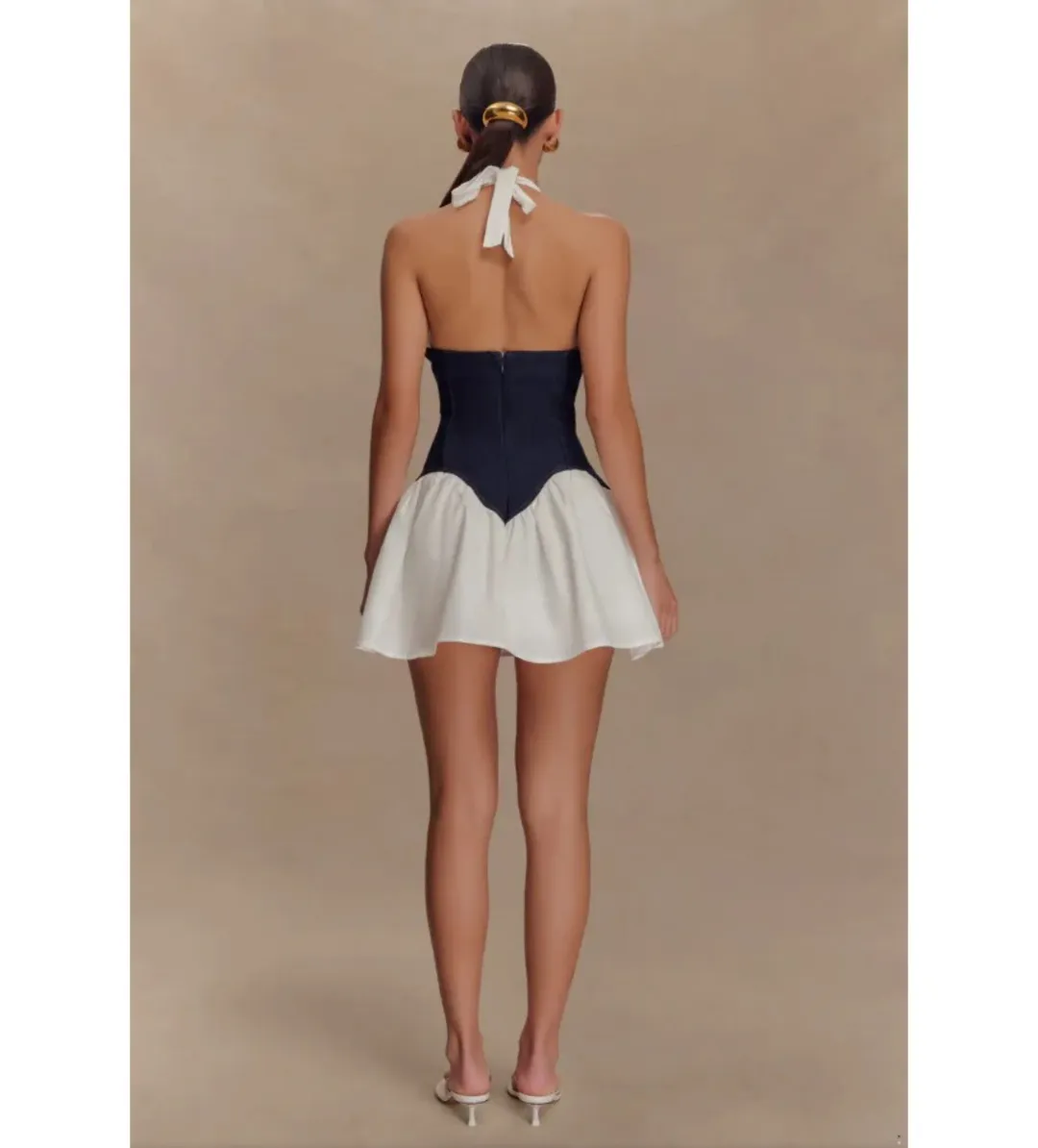 MESHKI Merlyn Denim Cotton Mini Dress Indigo Blue Size S AU 8 for rent on The Volte - main image