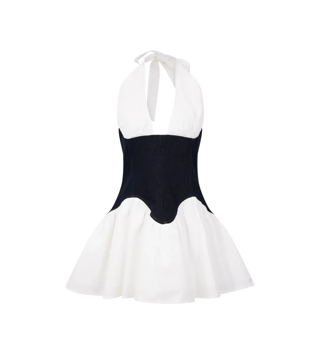 MESHKI Merlyn Denim Cotton Mini Dress Indigo Blue Size S AU 8 for rent on The Volte - main image