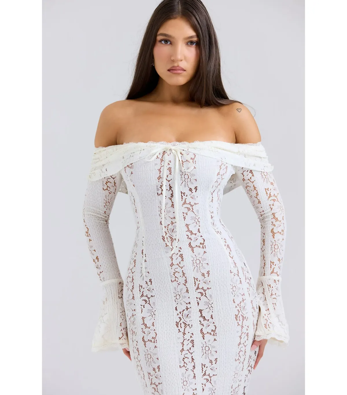 House of CB Belle Floral Lace Off Shoulder Maxi Dress Vintage Cream Size S / AU 8 - Image 2