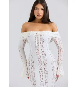 House of CB Belle Floral Lace Off Shoulder Maxi Dress Vintage Cream Size S / AU 8 for rent on The Volte - image 2