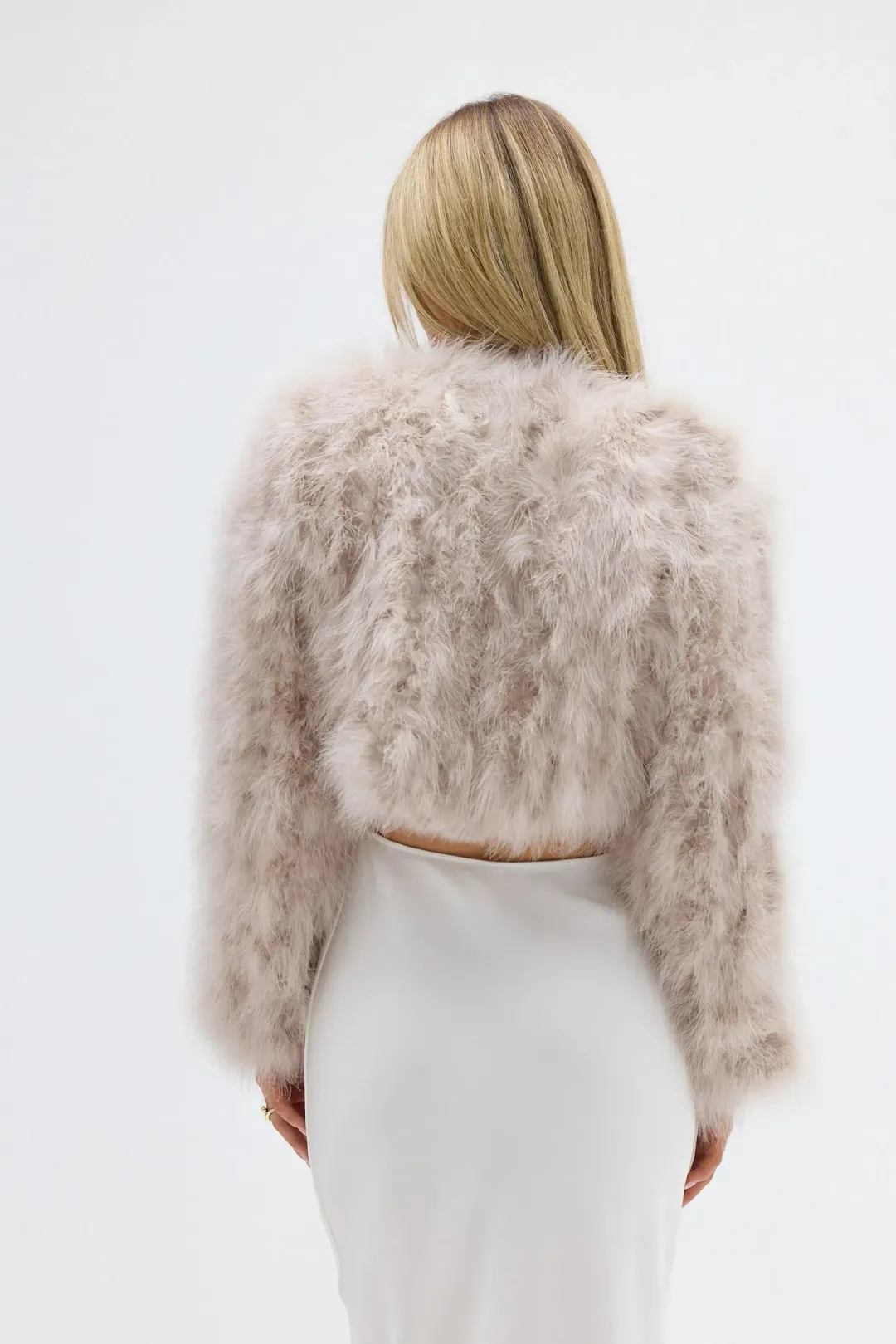 Bubish Luxe Manhattan Crop Feather Blush Jacket Size 10 for rent on The Volte - main image