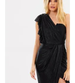 Shona Joy Cassis One-Shoulder Bustier Draped Midi Dress Black Size AU 6 for rent on The Volte - image 4