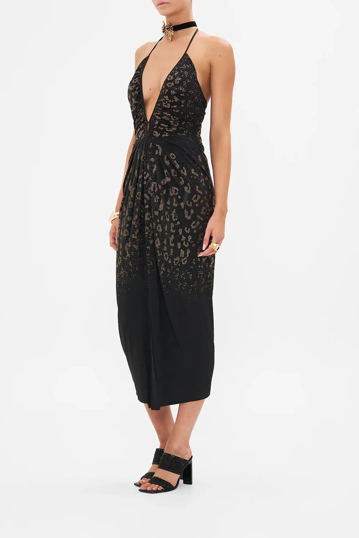 Camilla Mosaic Muse V Neck Gathered Jersey Dress Midi Black (XL/AU16) - Image 4