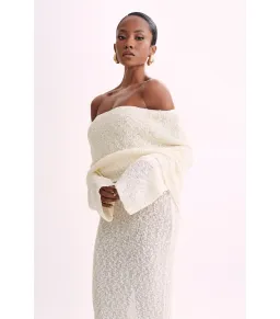 Meshki Marisol Off Shoulder Boucle Maxi Dress in Ivory Size XS / AU 6 for rent on The Volte - image 3