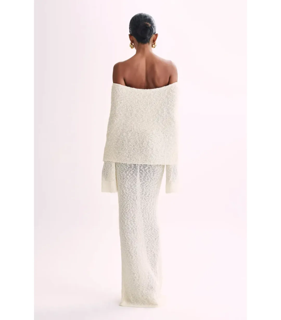 Meshki Marisol Off Shoulder Boucle Maxi Dress in Ivory Size XS / AU 6 for rent on The Volte - main image