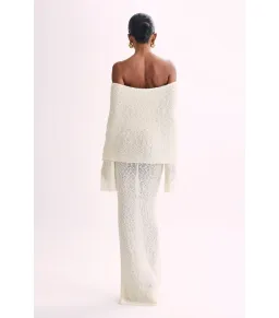 Meshki Marisol Off Shoulder Boucle Maxi Dress in Ivory Size XS / AU 6 for rent on The Volte - image 4