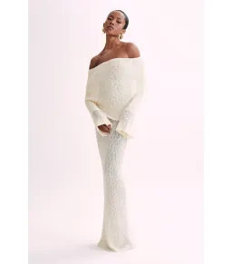 Meshki Marisol Off Shoulder Boucle Maxi Dress in Ivory Size XS / AU 6 for rent on The Volte - image 2