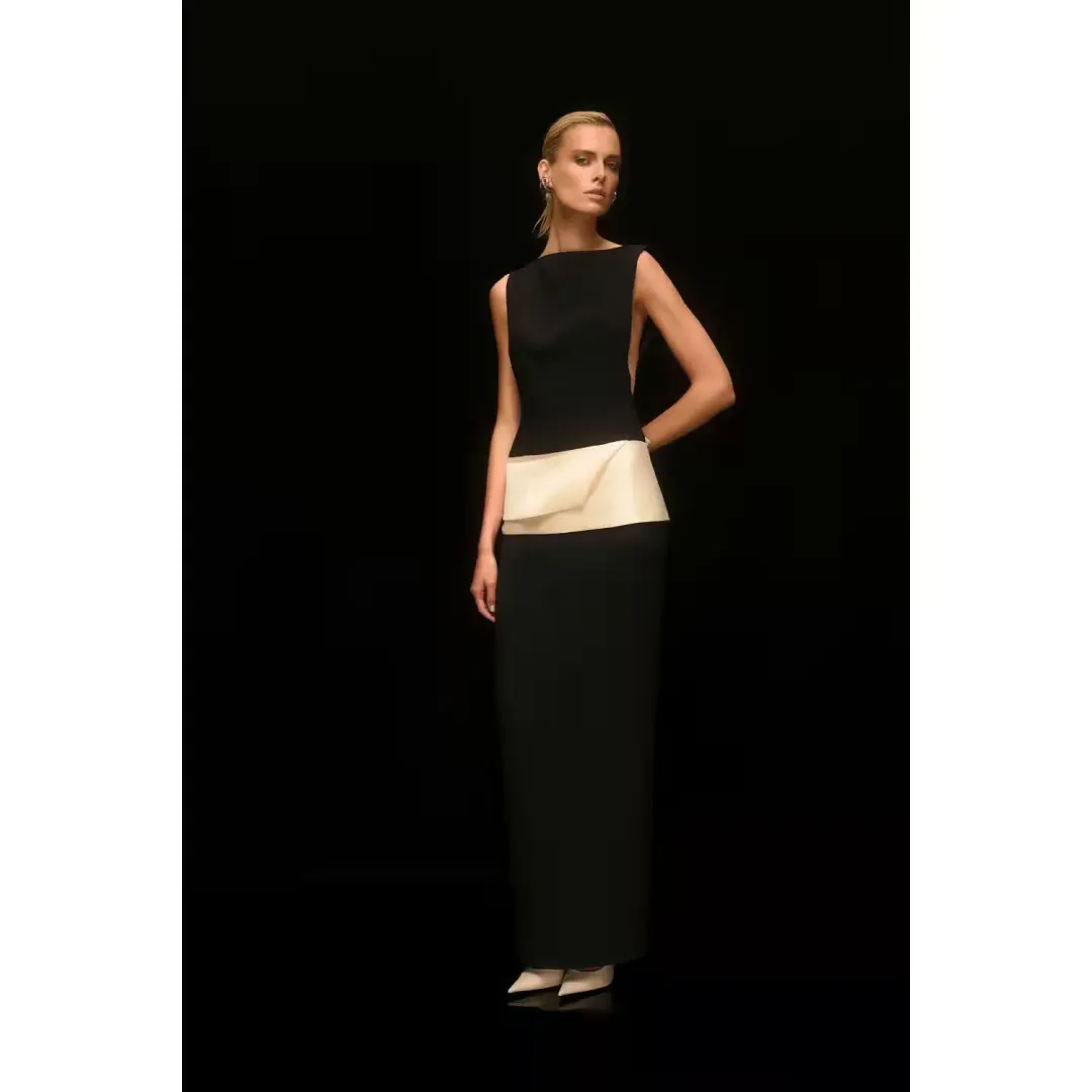 Rachel Gilbert Rikki Floor Length Gown In Black/Ivory Size AU 6 for rent on The Volte - main image