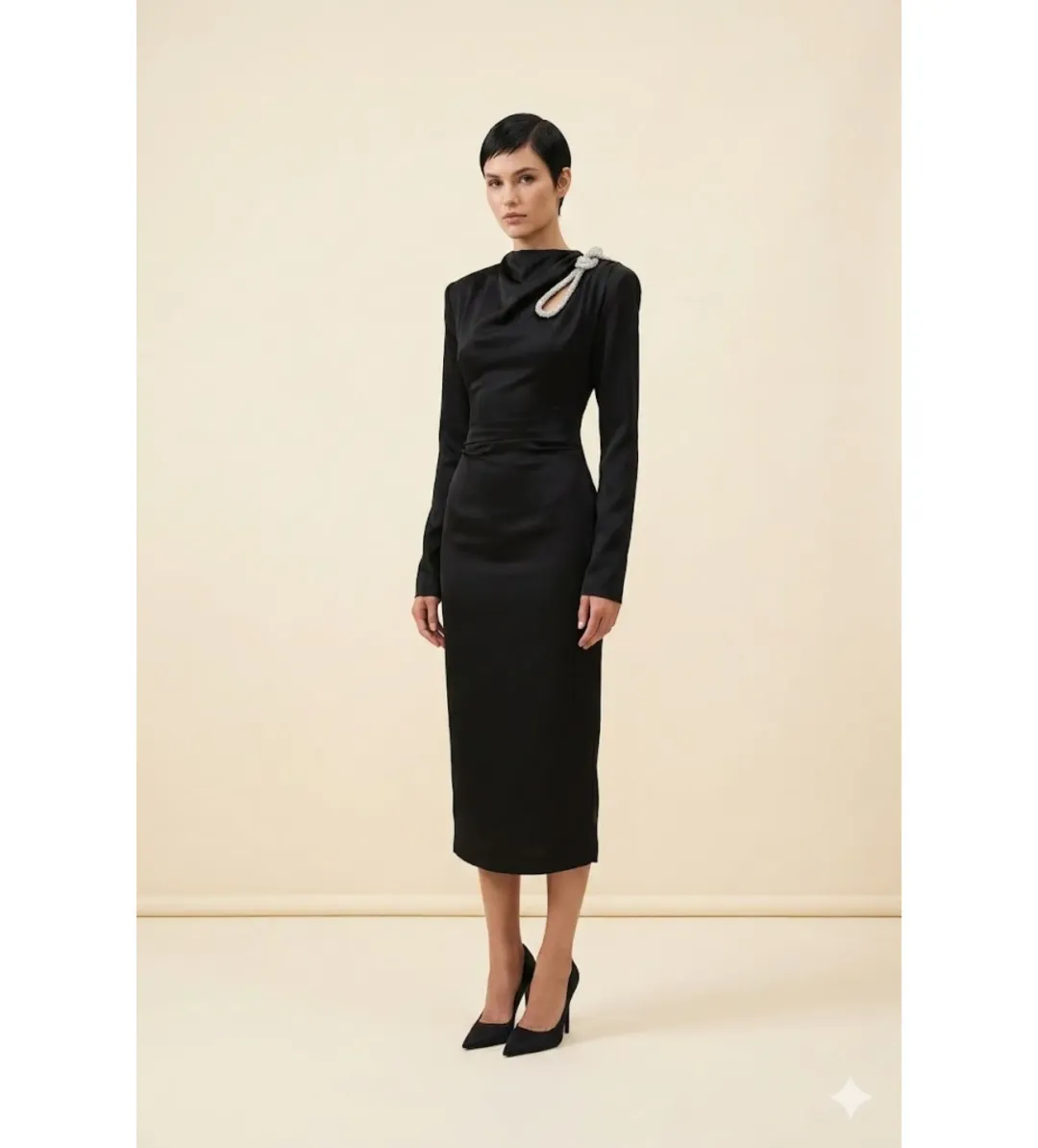 Rachel Gilbert Henrietta Embellished Midi Dress in Black Size AU12 for rent on The Volte - main image