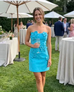 Leo Lin Rosario Petal Bustier Mini Dress in Aqua Size 10 for rent on The Volte - image 1