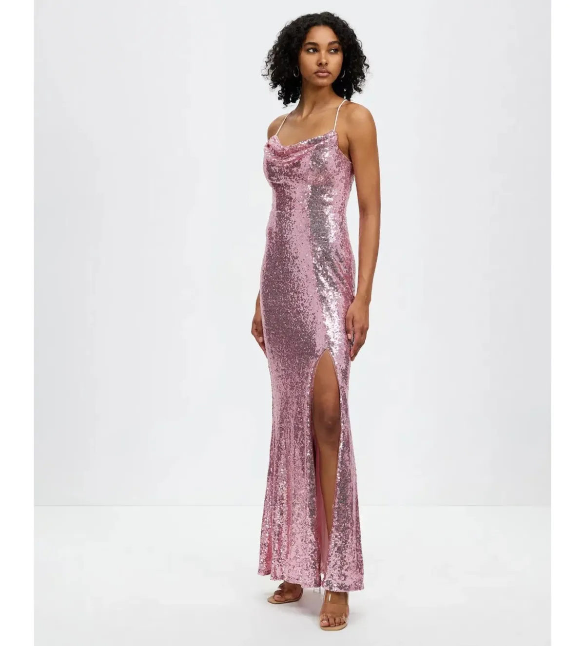 Bariano Stephanie Cowl Draped Sequin Gown Baby Pink Size AU 16 - Image 2