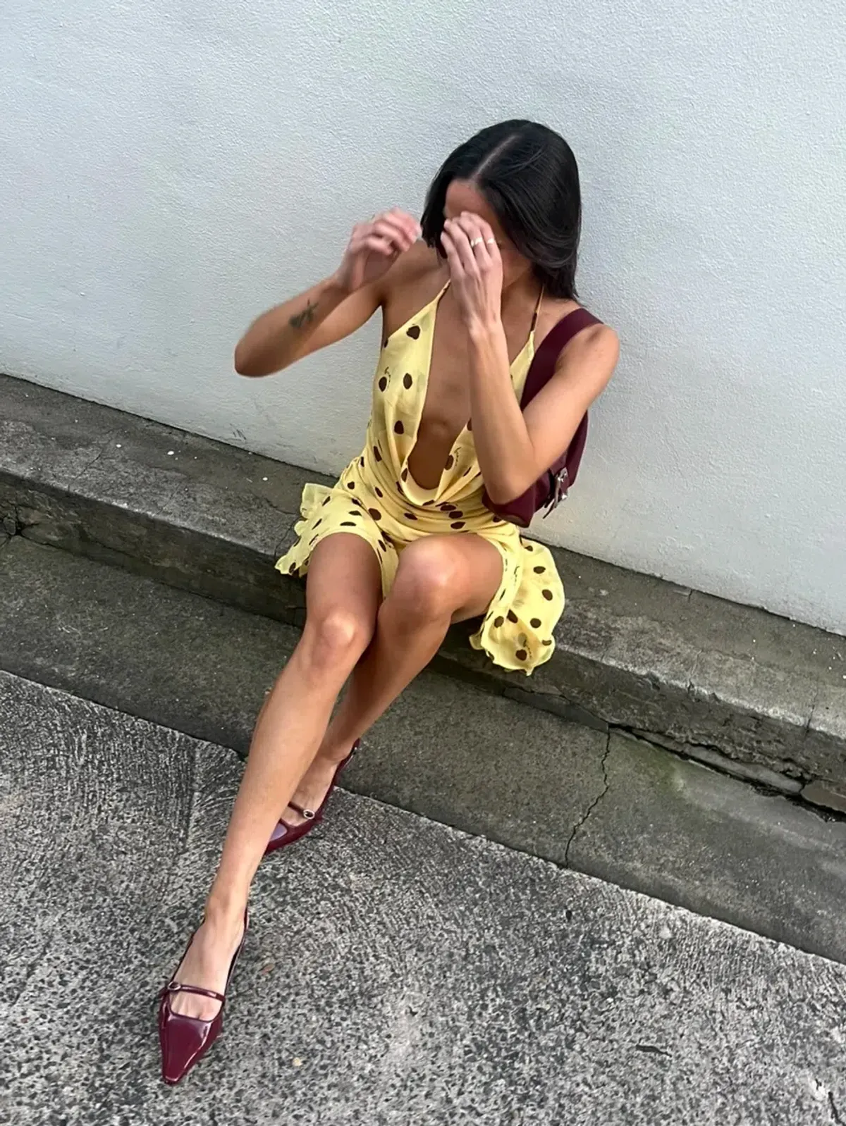 BENNI Harlow Polka Halter Dress Yellow Size 8 - Image 2